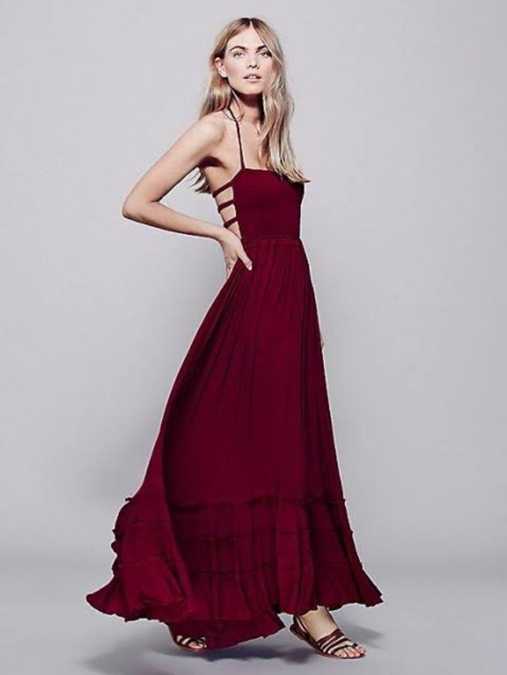 Free People Extratropical Maxi Dress in Decadent Burgundy